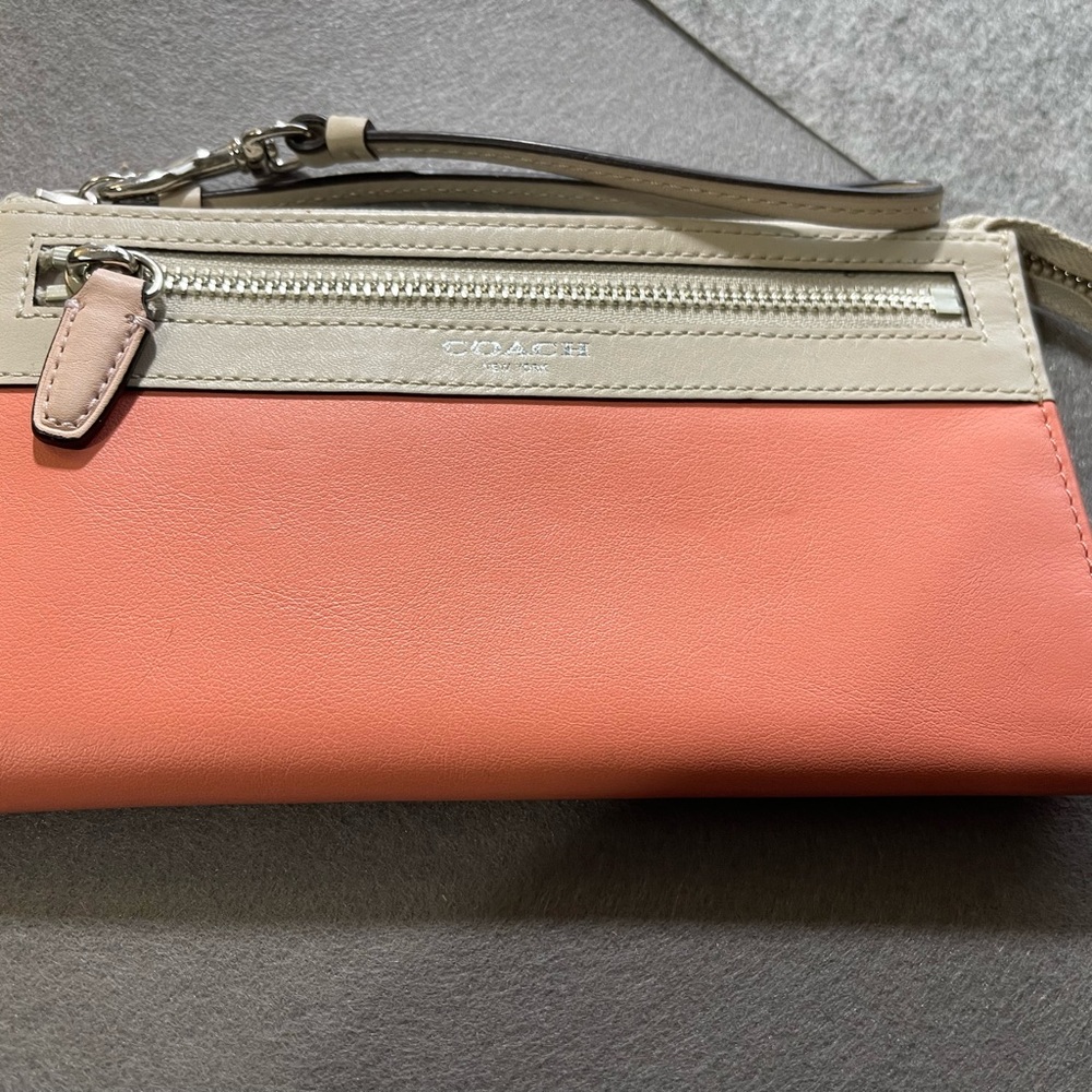 Coach Coral and Beige Wristlet